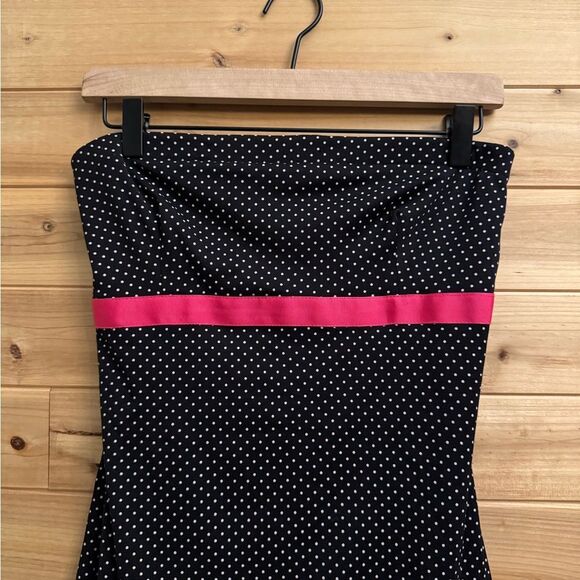 Heart Moon Star Y2K Size Medium Strapless Black White Polka Dot Midi Dress - Picture 6 of 11